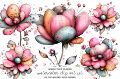 Whimsical spring tulip flower clipart - Spring tulip flowers Product Image 1