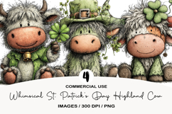 Whimsical St. Patrick’s Day Highland Cow Clipart Product Image 1