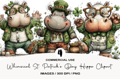 Whimsical St. Patrick’s Day Hippo Clipart Product Image 1