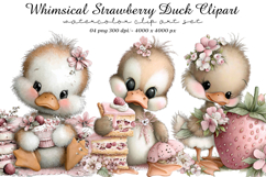 Whimsical Strawberry Duck Clipart Product Image 1
