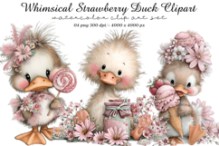 Whimsical Strawberry Duck Clipart Product Image 1