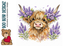 Lavender Highland Cow Clipart Product Image 1