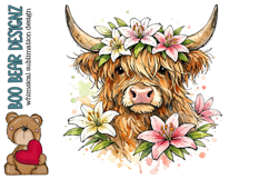 Floral Highland Cow Clipart Product Image 1