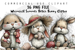 Whimsical Summer Beach Bunny Clipart Product Image 1
