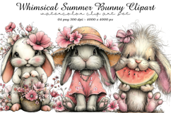Whimsical Summer Bunny Clipart Product Image 1