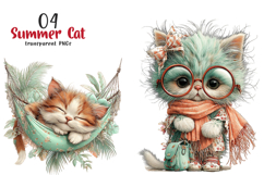 Whimsical Summer Cat Clipart Product Image 1