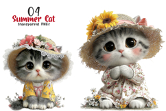 Whimsical Summer Cat Clipart Product Image 1