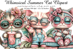 Whimsical Summer Cat Clipart - Summer Cat Png Product Image 1