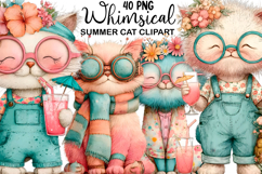 Whimsical Summer Cat Clipart Watercolor png Product Image 1