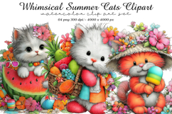 Whimsical Summer Cats Clipart Product Image 1