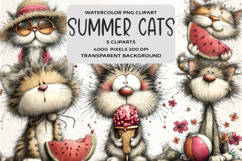 Whimsical Summer Cats Clipart Product Image 1