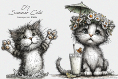 Whimsical Summer Cats Clipart Product Image 1