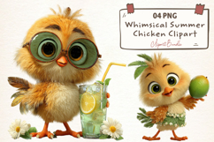 Whimsical Summer Chicken Clipart Product Image 1
