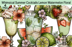 Whimsical Summer Cocktails Lemon Watermelon Floral Clipart Product Image 1