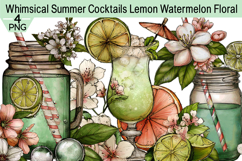 Whimsical Summer Cocktails Lemon Watermelon Floral Clipart Product Image 1