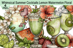 Whimsical Summer Cocktails Lemon Watermelon Floral Clipart Product Image 1