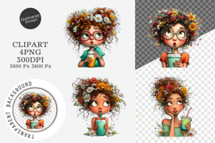 Whimsical Summer Coffee Girl Clipart Product Image 1