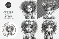 Whimsical Summer Coffee Girl Clipart - Summer Coffee Girls Product Image 1