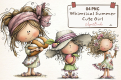 Whimsical Summer Cute Girl Clipart Product Image 1