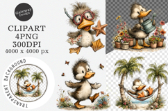 Whimsical summer duck clipart - Summer duck Png Product Image 1