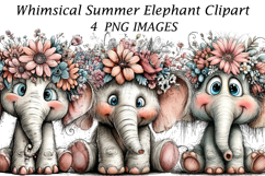 Whimsical Summer Elephant Clipart Product Image 1