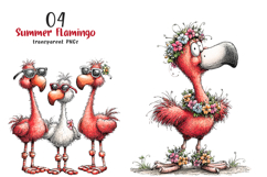 Whimsical Summer Flamingo Clipart Product Image 1