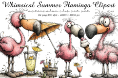 Whimsical Summer Flamingo Clipart Product Image 1