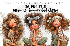 Whimsical Summer Quirky Coffee Girl Clipart Product Image 1
