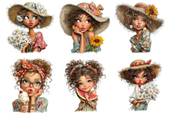 Whimsical Summer Quirky Coffee Girl Clipart Product Image 2