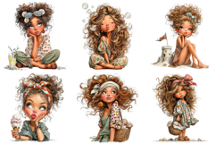 Whimsical Summer Quirky Coffee Girl Clipart Product Image 3