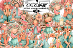 Whimsical Summer Girl Clipart Watercolor png Product Image 1