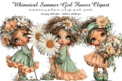 Whimsical Summer Girl Flower Clipart Product Image 1