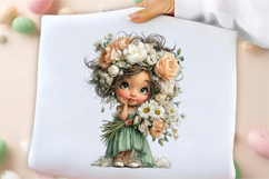 Whimsical Summer Girl Flower Clipart Product Image 3