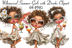 Whimsical Summer Girls with Drinks Clipart Product Image 1
