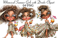 Whimsical Summer Girls with Drinks Clipart Product Image 1