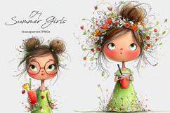 Whimsical Summer Girls with Drinks PNG Product Image 1
