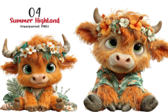 Whimsical Summer Highland Cow Clipart Product Image 1