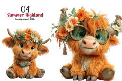 Whimsical Summer Highland Cow Clipart Product Image 1