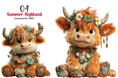 Whimsical Summer Highland Cow Clipart Product Image 1