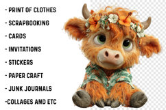 Whimsical Summer Highland Cow Clipart Product Image 2