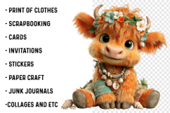 Whimsical Summer Highland Cow Clipart Product Image 2