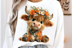 Whimsical Summer Highland Cow Clipart Product Image 3