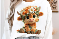 Whimsical Summer Highland Cow Clipart Product Image 3