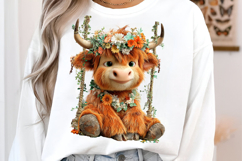 Whimsical Summer Highland Cow Clipart Product Image 3