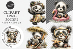 Whimsical summer panda clipart - summer panda Png Product Image 1