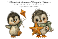 Whimsical Summer Penguin Clipart Product Image 1