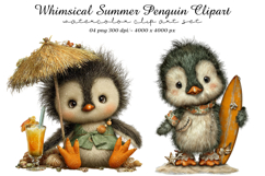 Whimsical Summer Penguin Clipart Product Image 1