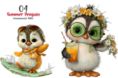 Whimsical Summer Penguin Clipart Product Image 1