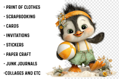 Whimsical Summer Penguin Clipart Product Image 2