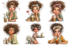 Whimsical Summer Quirky Coffee Girl Clipart Product Image 2